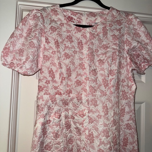 NWOT Women's Floral Dress -  Jacquard Button Puff Sleeve - Picture 4 of 6